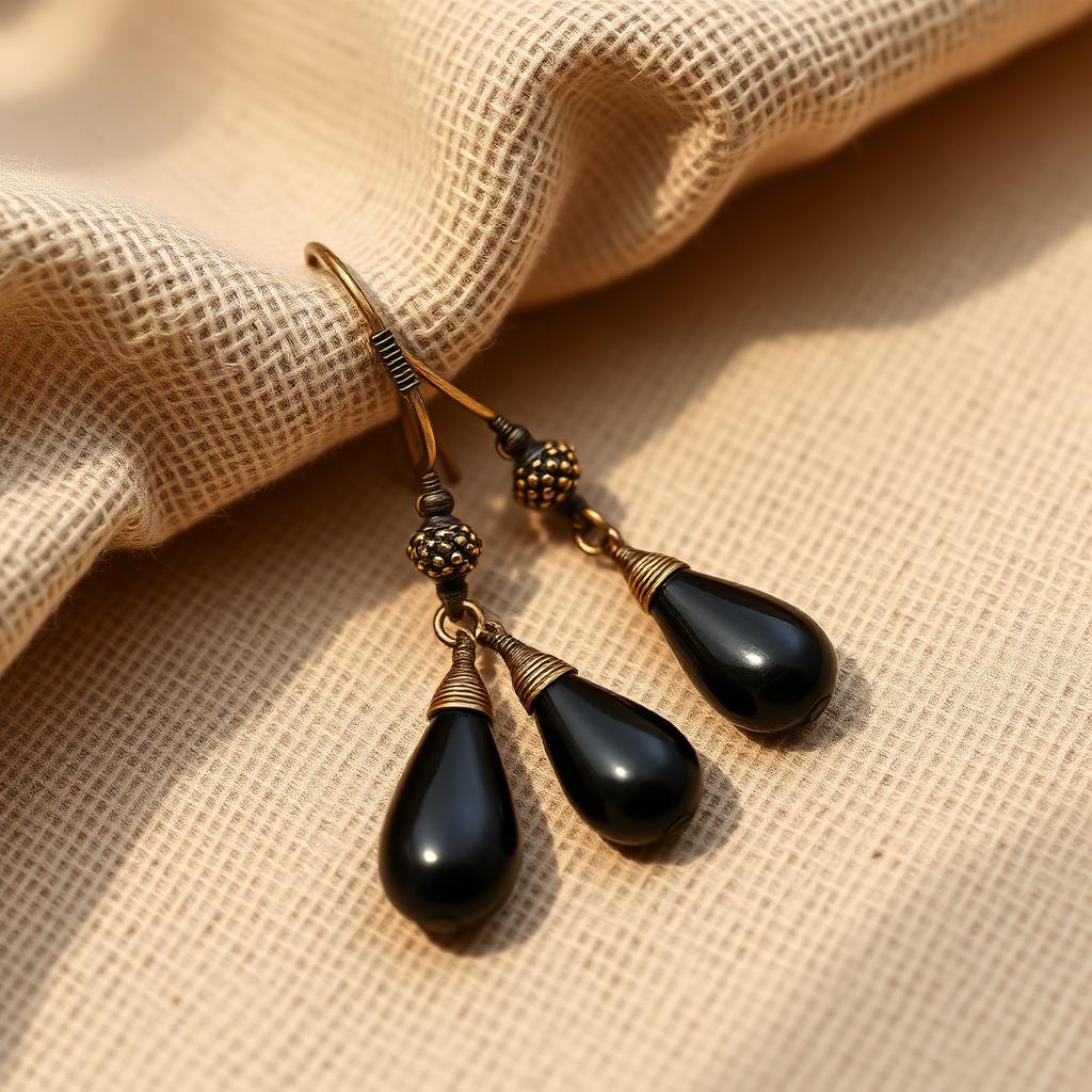 Bronze drop earrings with black onyx stones