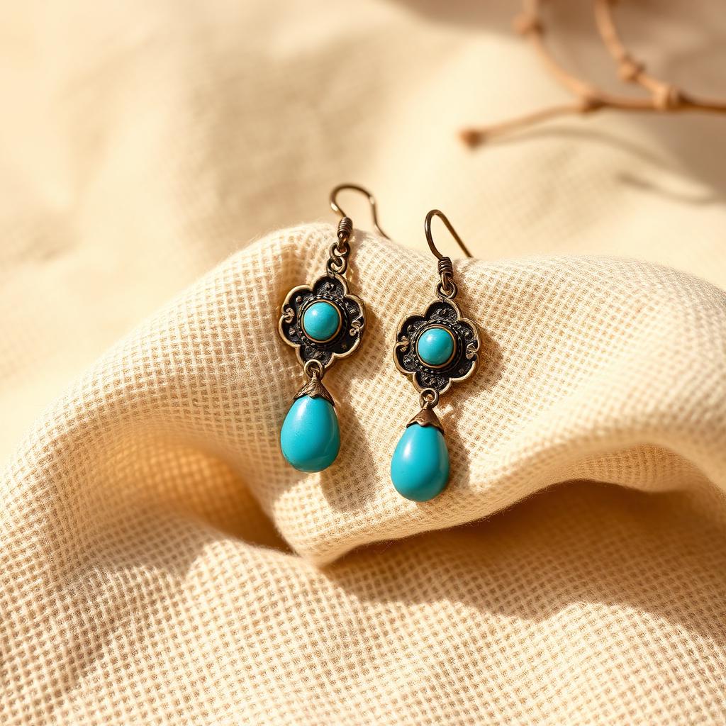 Bronze drop earrings with turquoise stones