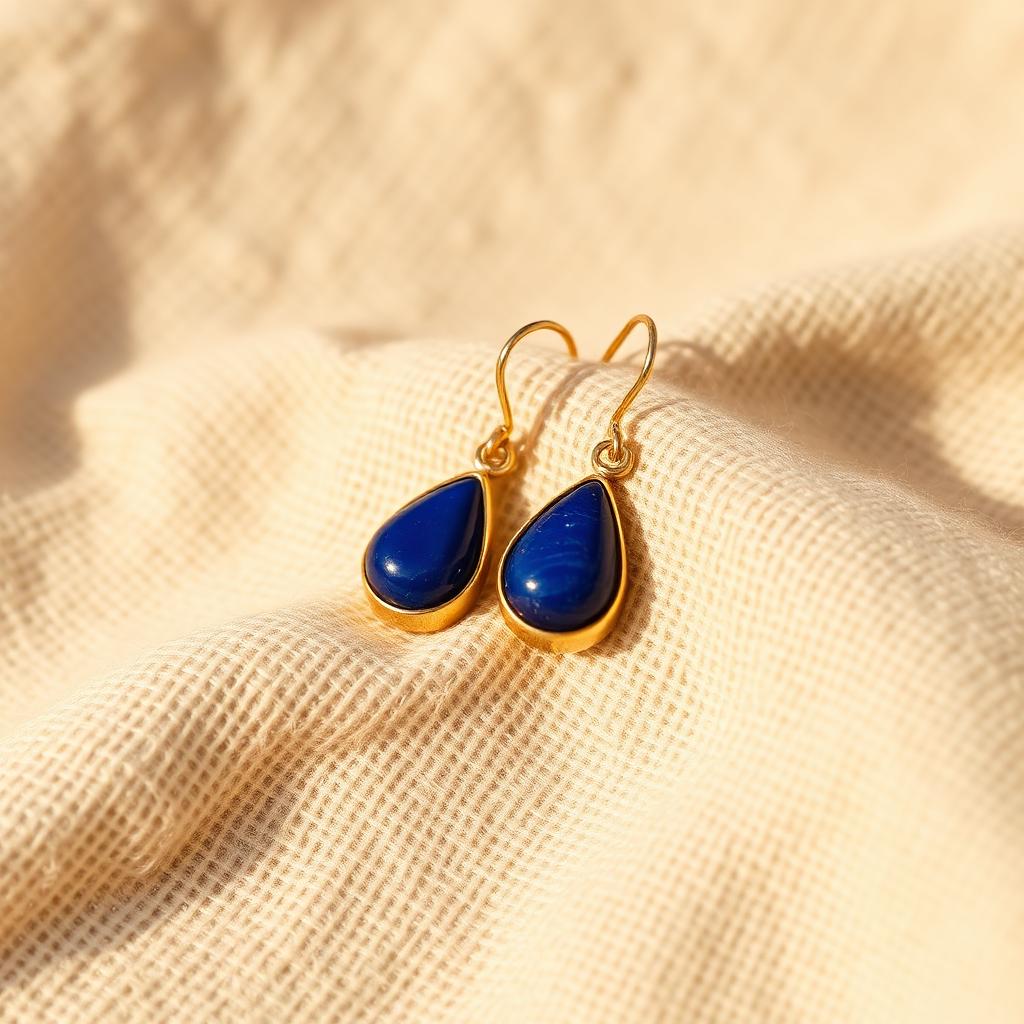 Gold drop earrings with lapis lazuli stones