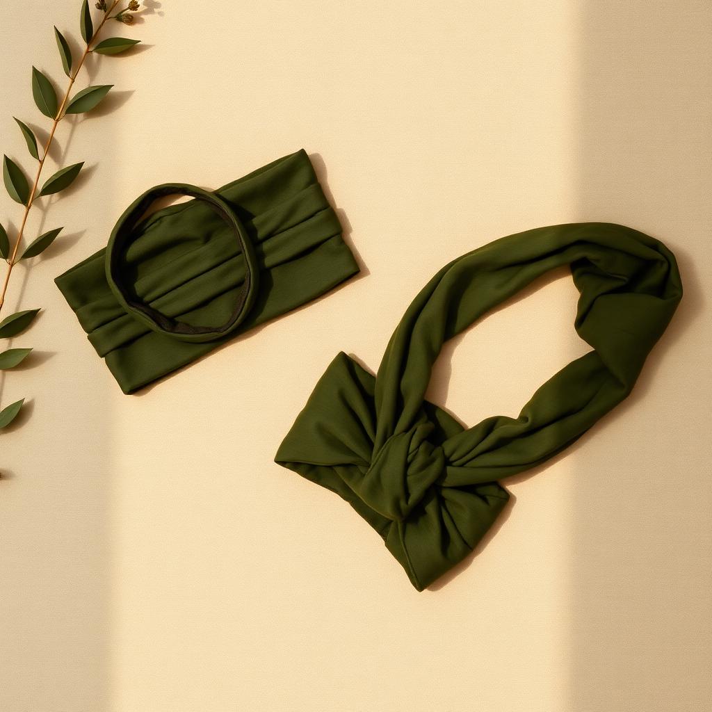 Deep olive yoga headband and hair wrap set