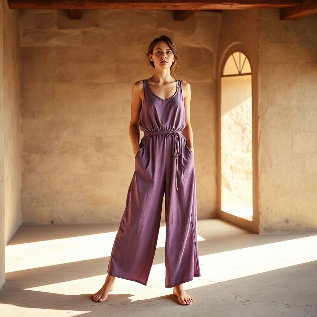 Muted amethyst purple linen yoga jumpsuit
