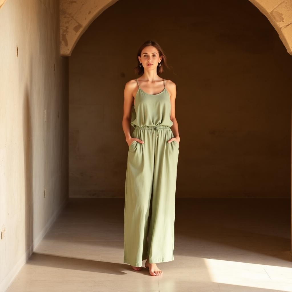 Sage green linen yoga jumpsuit