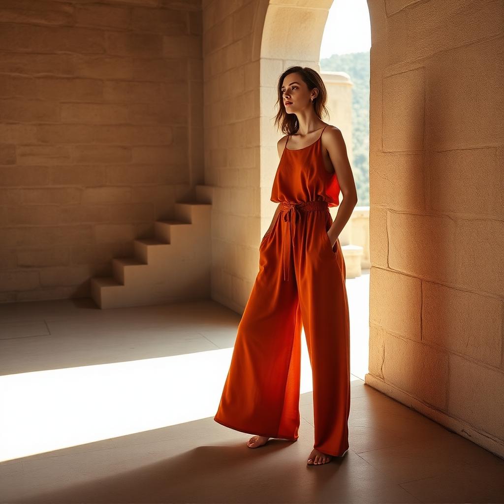Burnt terracotta linen yoga jumpsuit