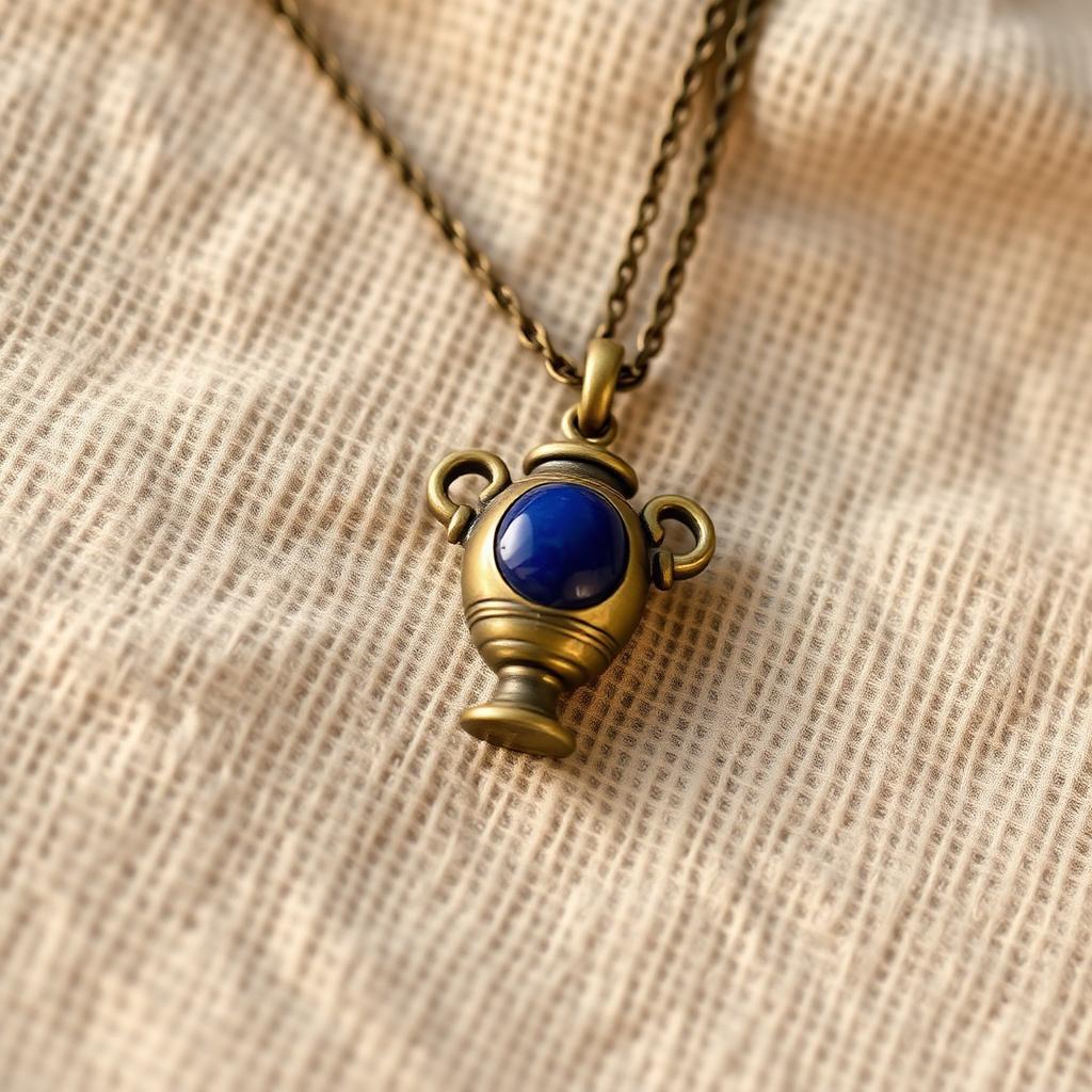 Bronze amphora necklace with lapis lazuli stone
