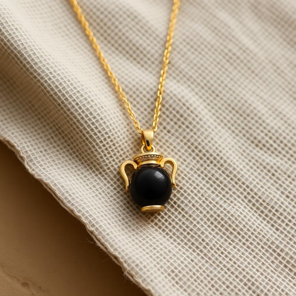 Gold amphora necklace with black onyx stone