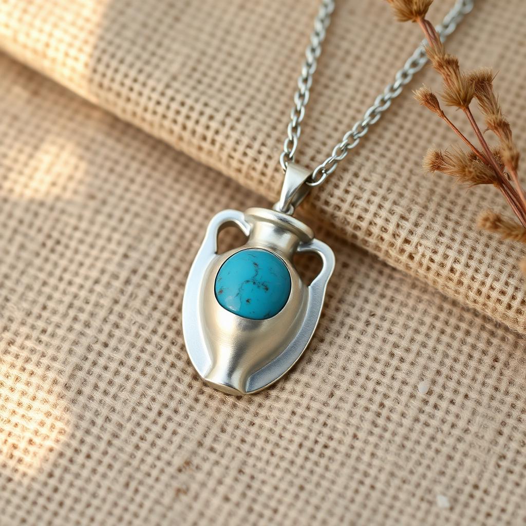 Silver amphora necklace with turquoise stone