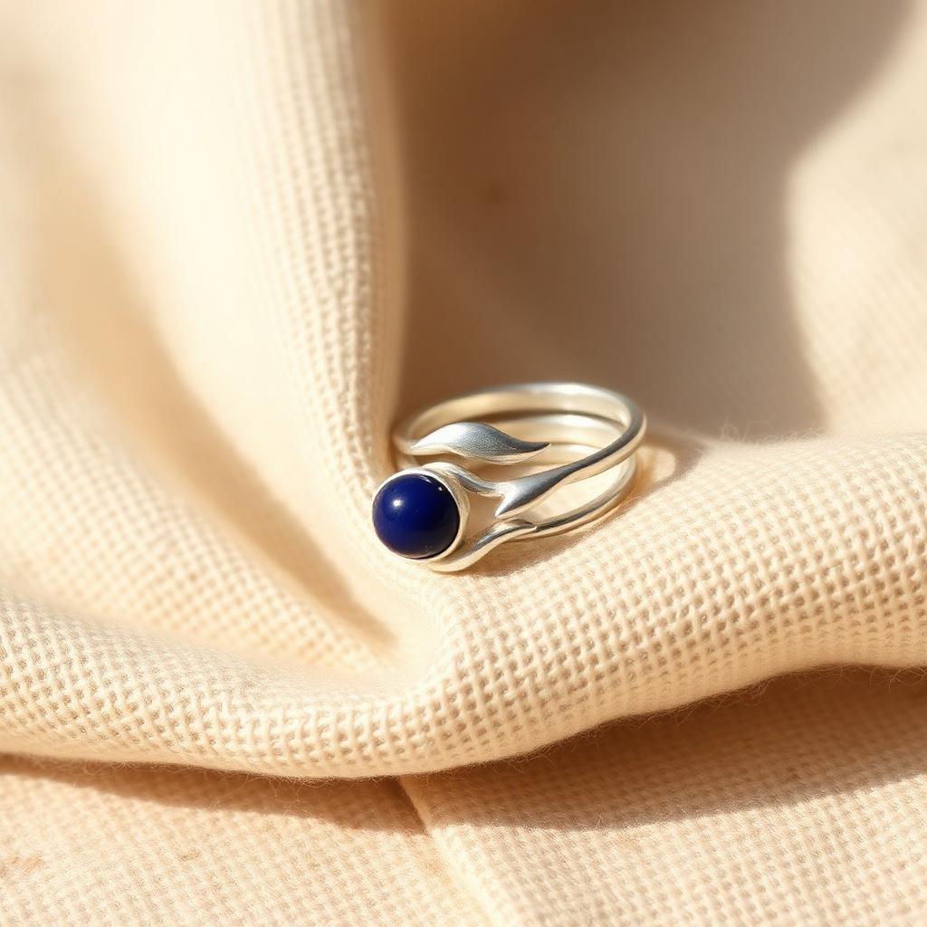 Silver olive leaf ring set with lapis lazuli stone