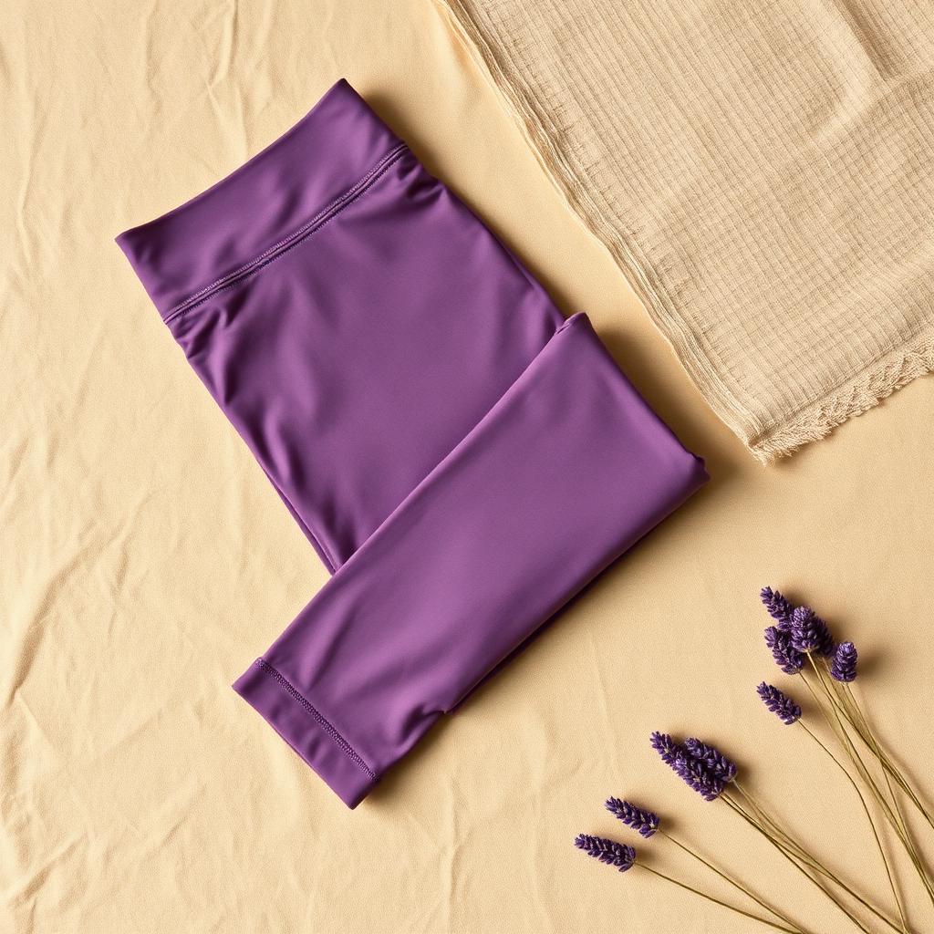 Muted amethyst high-waisted yoga tights, flat lay