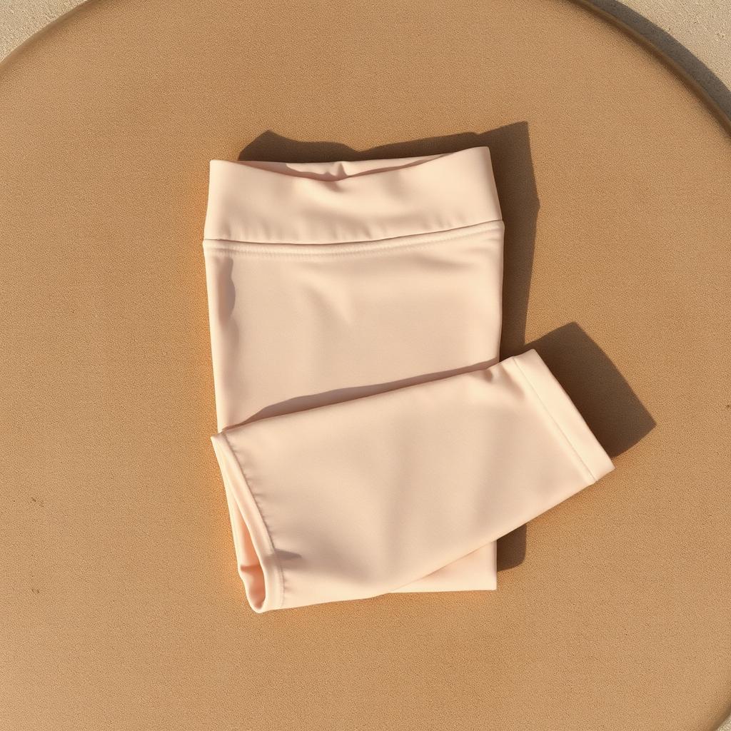 Sand beige high-waisted yoga tights, flat lay