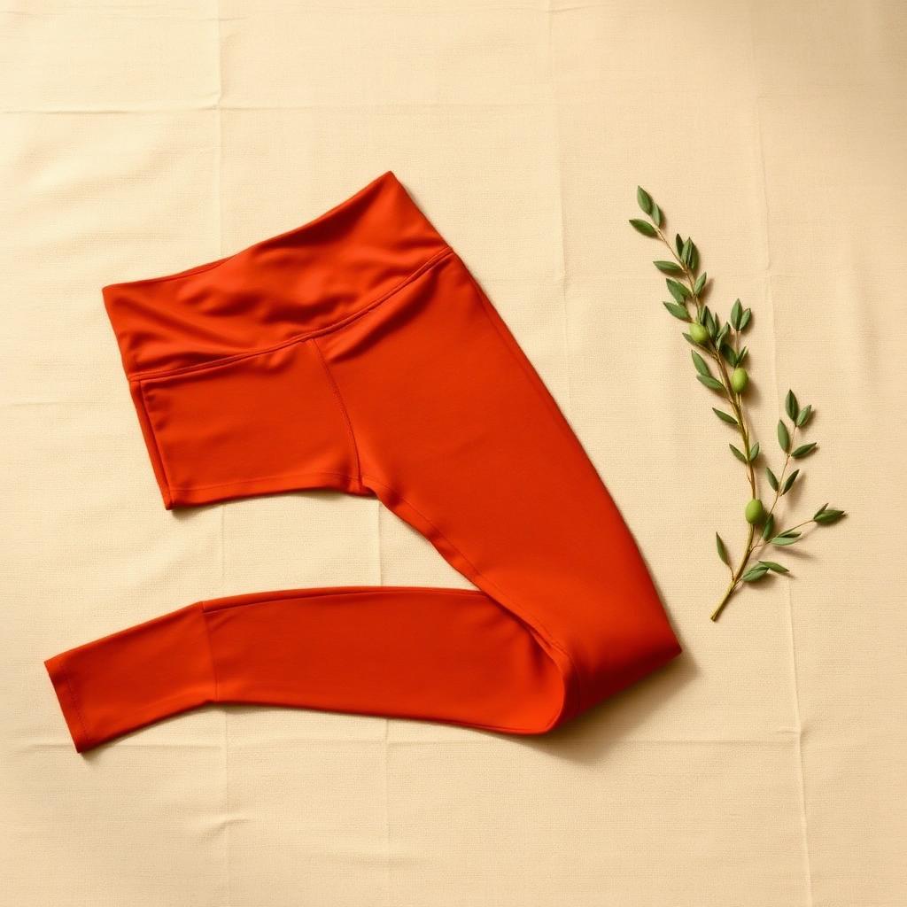 Burnt terracotta high-waisted yoga tights, flat lay